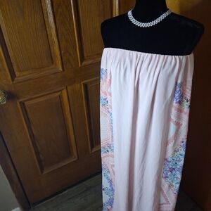 Off-Shoulder Floral Panel Maxi Dress - Light Blush Pink